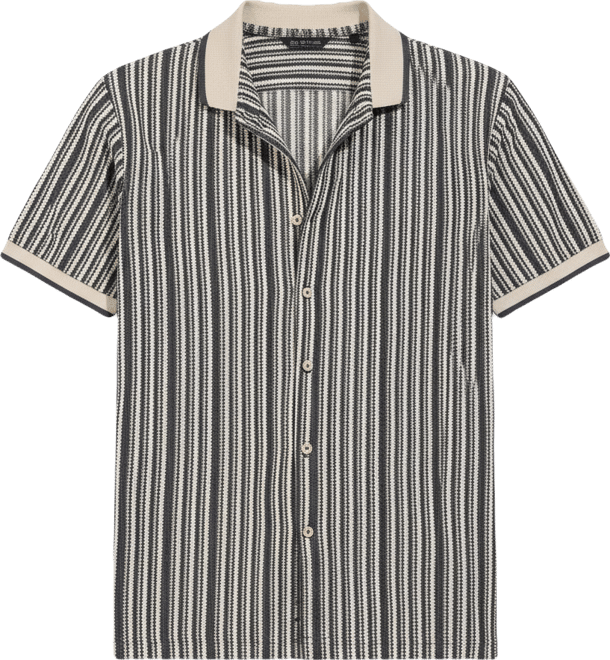 Men's Light Grey & Navy Blue Contrast Knitted Shirt