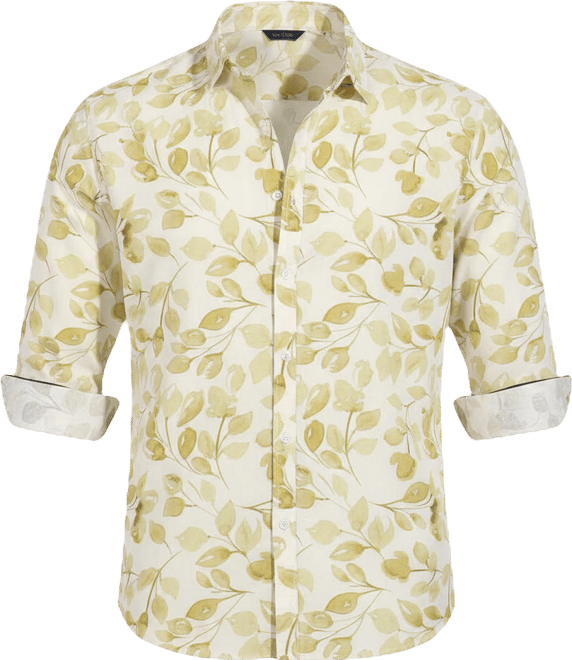 Men's Artistic Foliage Print Button Up Shirt