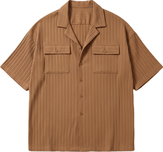 Men's Camel Brown Tactile-Lined Oversized Shirt