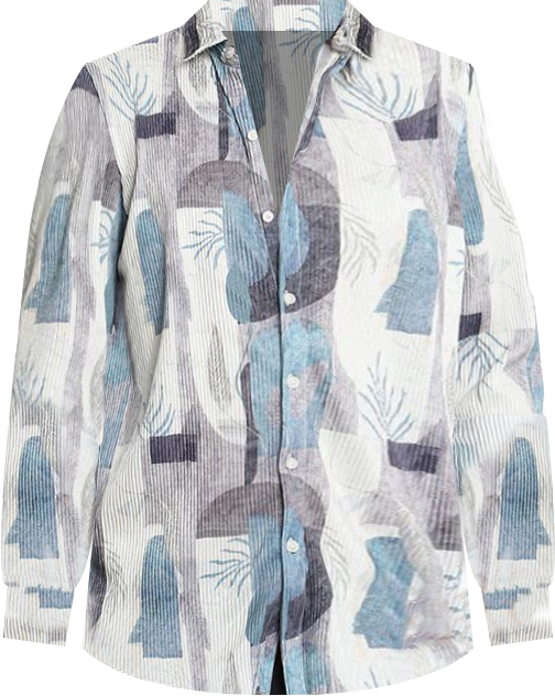 Men's Icy Blue & Ivory White Twig-Block Shirt