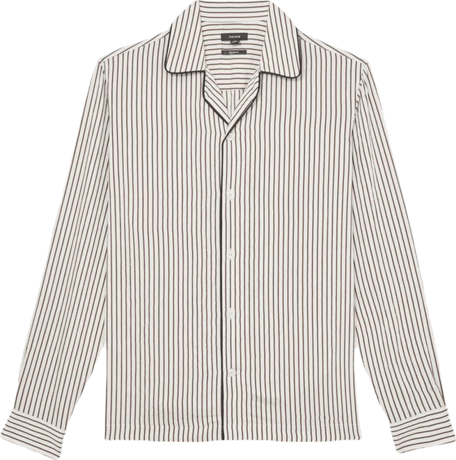 Men's Stripe Cuban-Collar Piped Shirt