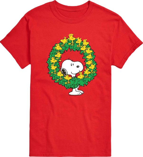 Men's Snoopy and Christmas Wreath Graphic T-Shirt