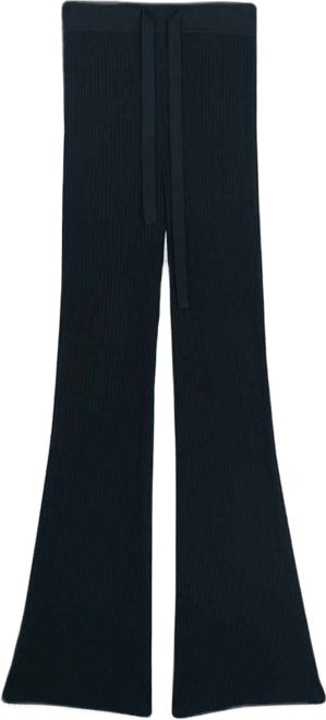 Women's Drawstring Ribbed Cotton Silk Cashmere Blend Flares