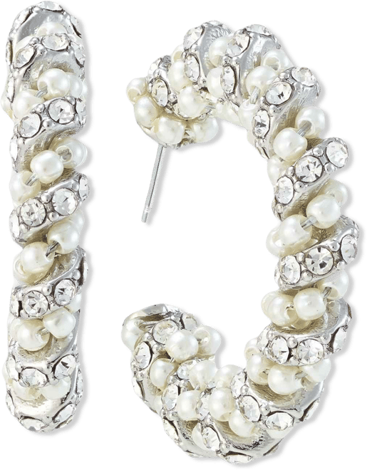 Medium Crystal & Imitation Pearl C-Hoop Earrings, 1.13", Macy's Exclusive