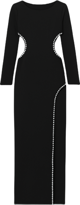 Women's Crepe Long Sleeve Gown With Beaded Cut Outs