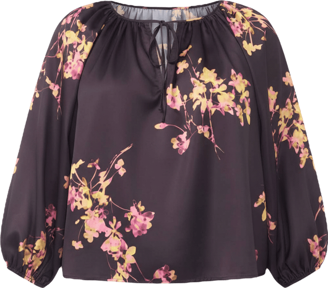 Plus Size Printed Tie Neck Blouse