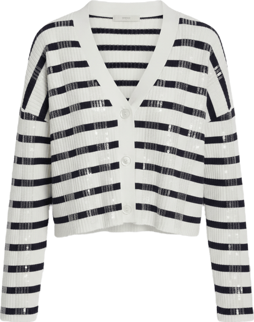Women's Striped Cropped Long-Sleeve Cardigan Sweater