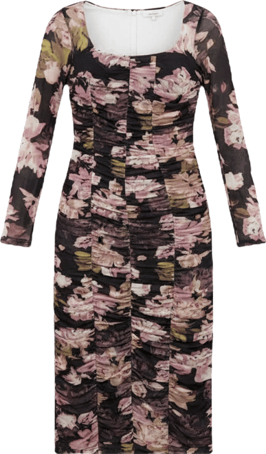 Women's Square-Neck Ruched Midi Dress