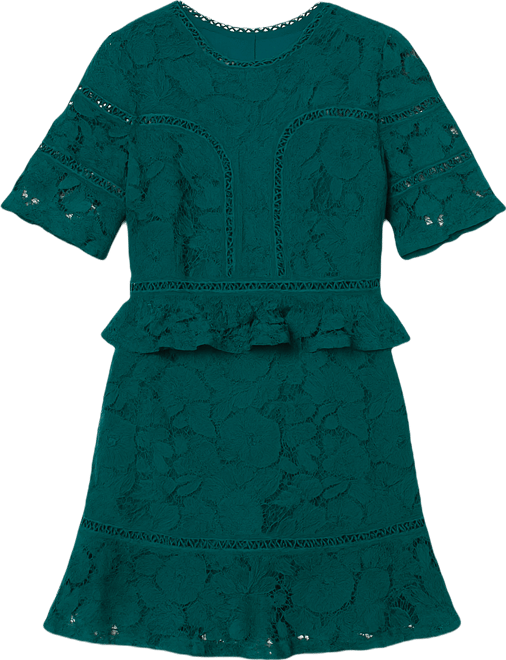 Women's Lace Trim Detail Frill Sleeve Mini Dress