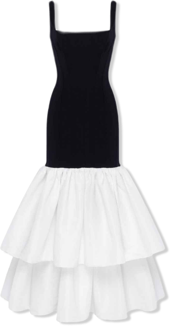 Women's Black Fitted Maxi Dress With Puffy Tiered Skirt