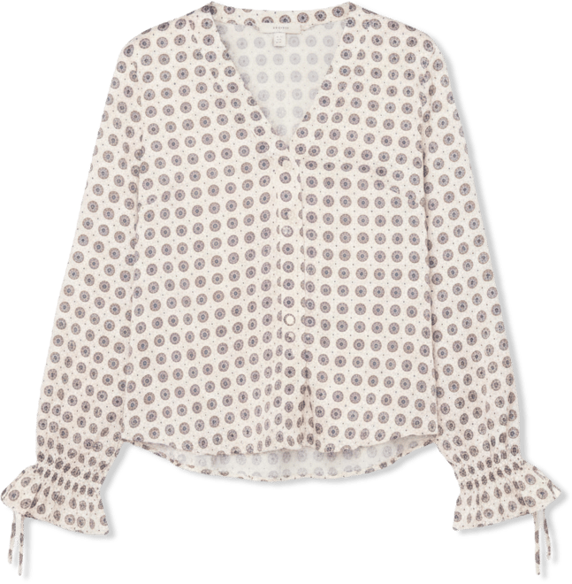 Women's V-Neck Button-Down Lace Flounce Top