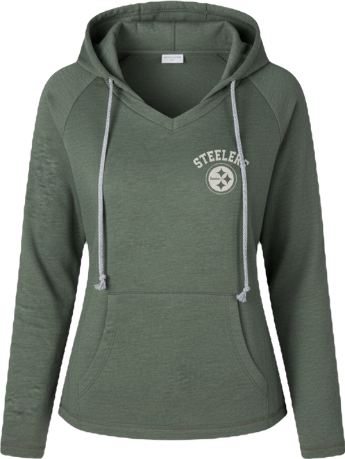 Women's Green Pittsburgh Steelers Mainstream Terry Tri-Blend V-Neck Pullover Hoodie