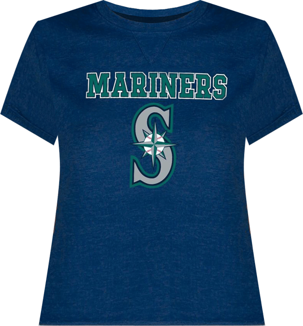 Women's Navy Seattle Mariners Tri-Blend Mainstream Terry Short Sleeve Sweatshirt