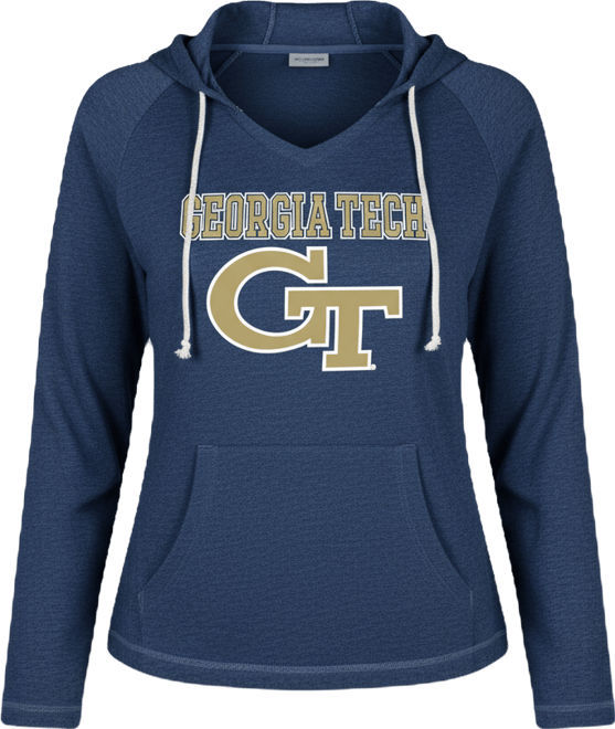 Women's Navy Georgia Tech Yellow Jackets Mainstream Lightweight Terry Pullover Hoodie