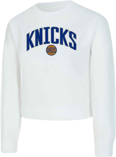 Women's White New York Knicks Laney Chenille Cropped Long Sleeve T-Shirt
