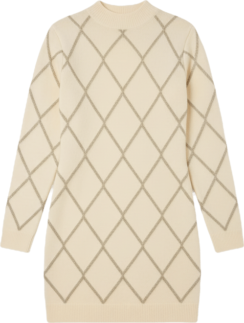 Women's Knit Dress Featuring a Lurex Argyle Pattern
