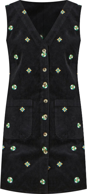 Women's Embroidered Button Up Pinafore Dress