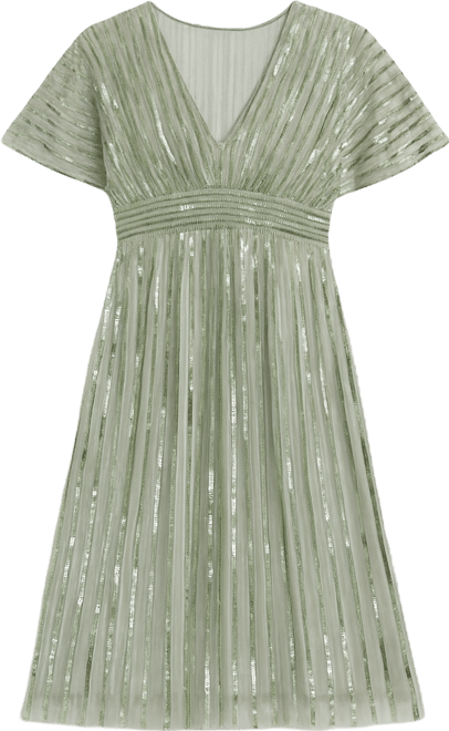 Women's Embellished Short Sleeve Empire Waist Dress