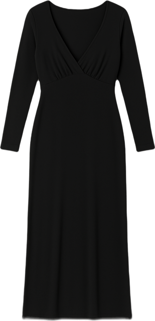 Women's Sculpting Shapewear Shirred V-Neck Long Sleeve Solid Maxi Dress