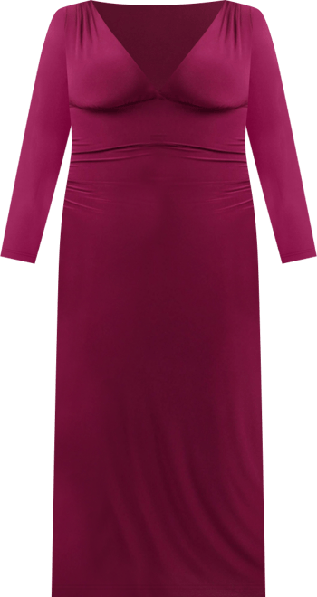 Women's Sculpting Shapewear Shirred V-Neck Long Sleeve Solid Maxi Dress