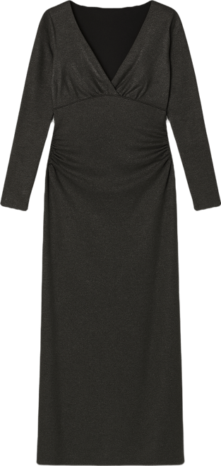 Women's S3 Sculpting Shapewear Shirred V-Neck Long Sleeve Metallic Maxi Dress