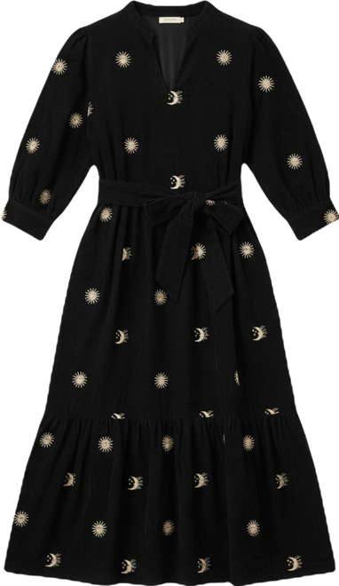 Women's Cosmic Embroidery Cord Midi Shirt Dress