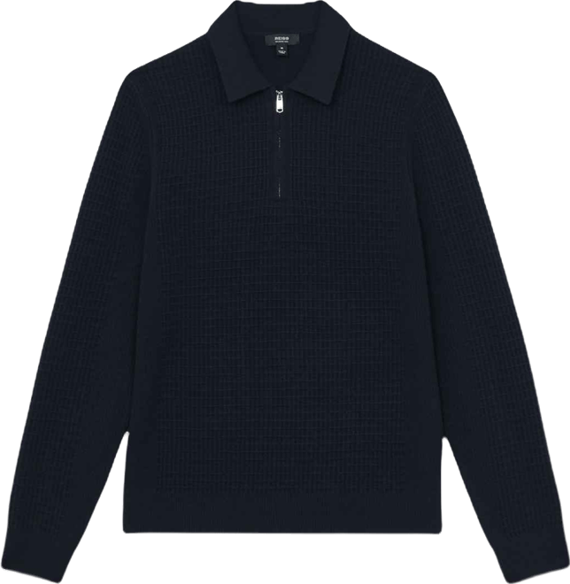 Men's Wool Waffle-Knit Half-Zip Polo Shirt
