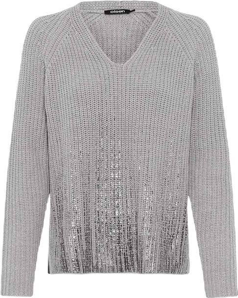 Women's V-Neck Sweater with Silver Foil Embellishment