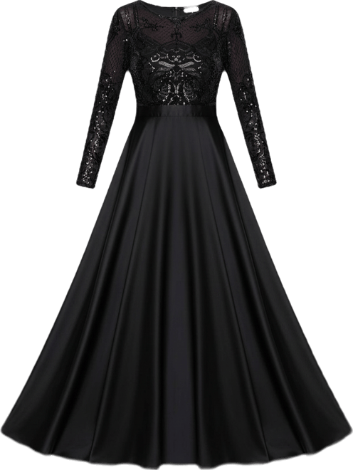 Plus Size Sequin Long-Sleeve Ball Gown