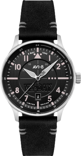 Men's Hawker Hurricane Black Leather Strap Watch, 43mm