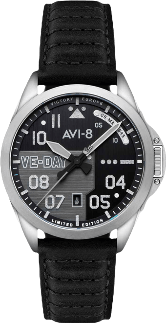 Men's P-51 Mustang Black Leather Strap Watch, 43mm
