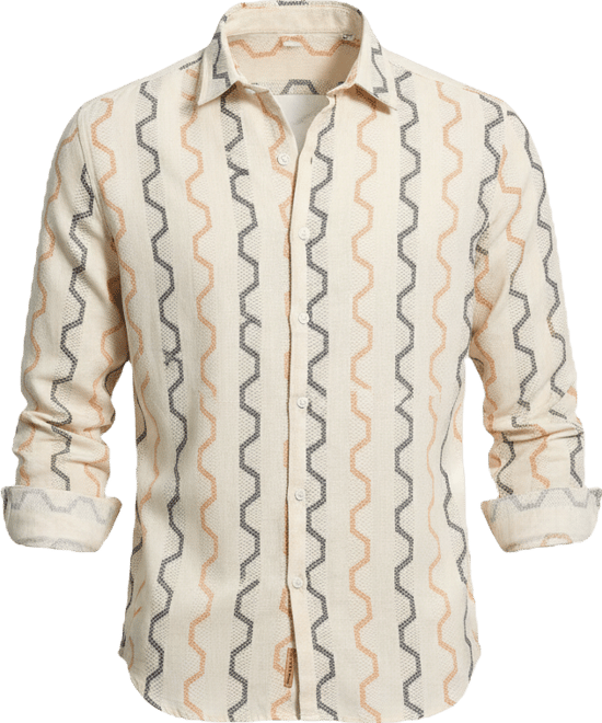 Men's Off White Zigzag Pattern Full Sleeve Cotton Blend Shirt