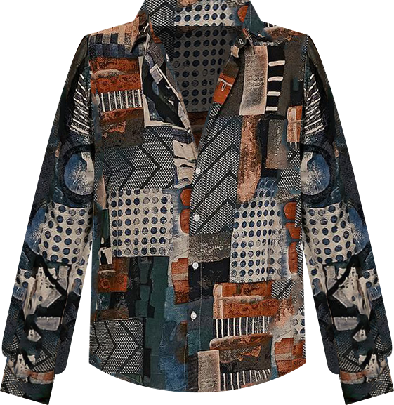 Men's Indigo Blue & Coffee Brown Earthy-Abstract Shirt