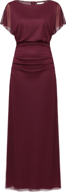 Women's Glitter Mesh Ruched Waist Long Dress