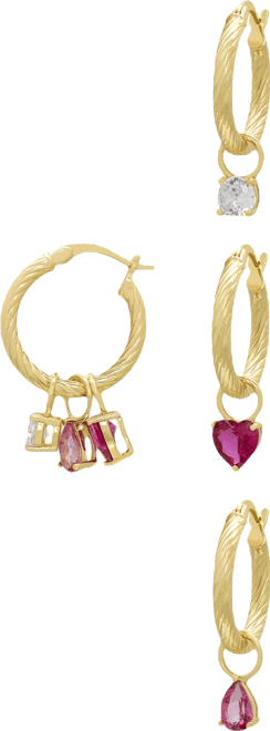 Lab Grown White Sapphire (1.3 ct. t.w.), Pink Sapphire (1 ct. t.w.) and Ruby (2 ct. t.w.) Interchangeable Hoop Earrings in 14k Gold over Sterli