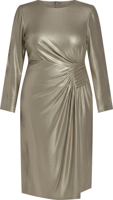 Plus Size Metallic Jewel Neck Midi Dress