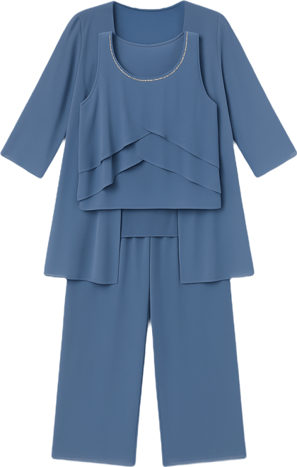 Plus Size Embellished Pants Suit, 3-Piece Set