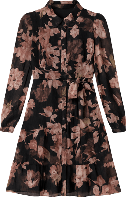 Women's Floral Tiered-Hem Shirtdress