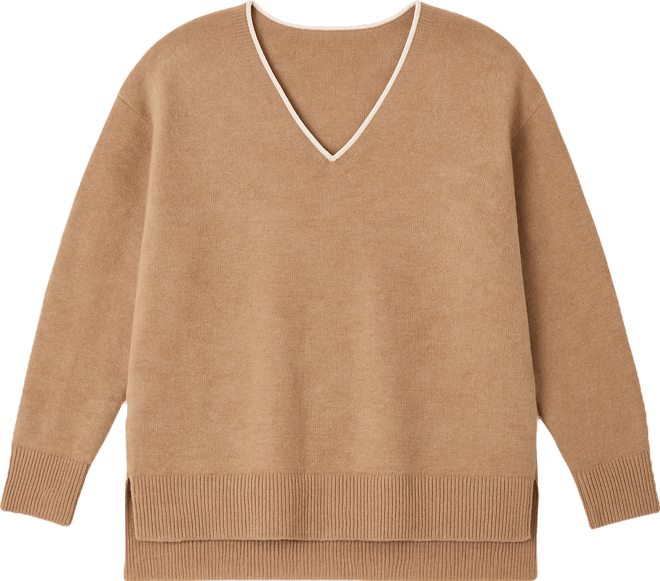 Plus Size V-Neck Side Slit Sweater