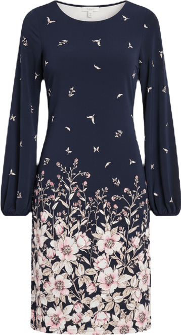 Women's Balloon-Sleeve Border Print Jersey Shift Dress