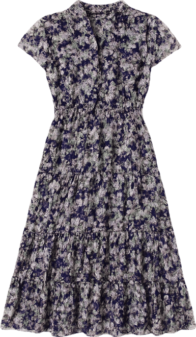 Women's Short-Sleeved Tiered Midi Dress