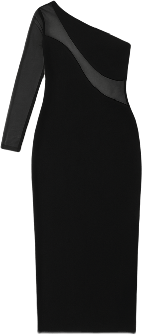 Women's One Shoulder Mesh Insert Midi Dress