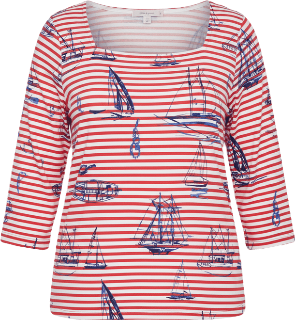 Plus Size Striped Sailboat Knit Top