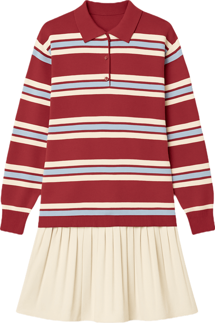 Women's Stripe Polo Mixed media Mini Dress