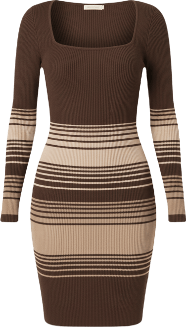 Women's Stripe Rib Sweater Midi Dress