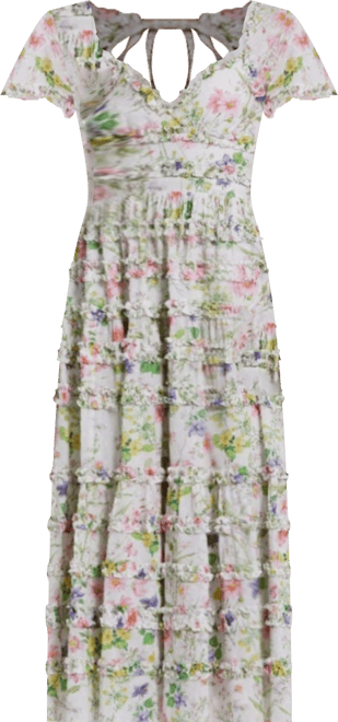 Women's Cap Sleeve V Neck Open Back Floral Cotton Dress