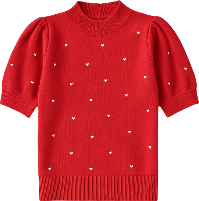 Women's Heart Women's-Embroidered Puff Sleeve Knit