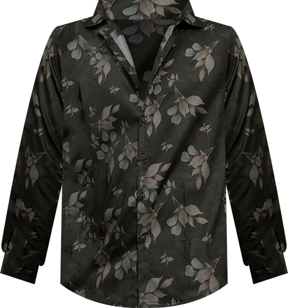 Men's Charcoal Grey Stamped-Foliage Shirt