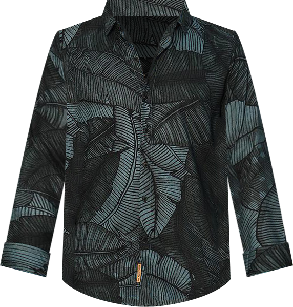 Men's Viridian Green Foliage-Outline Shirt