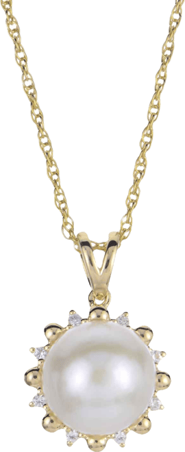 Cultured Freshwater Pearl (9.5-10mm) and Lab Created White Sapphire Pendant Necklace (0.08 ct. t.w.) in Sterling Silver with 14k Gold Plating -